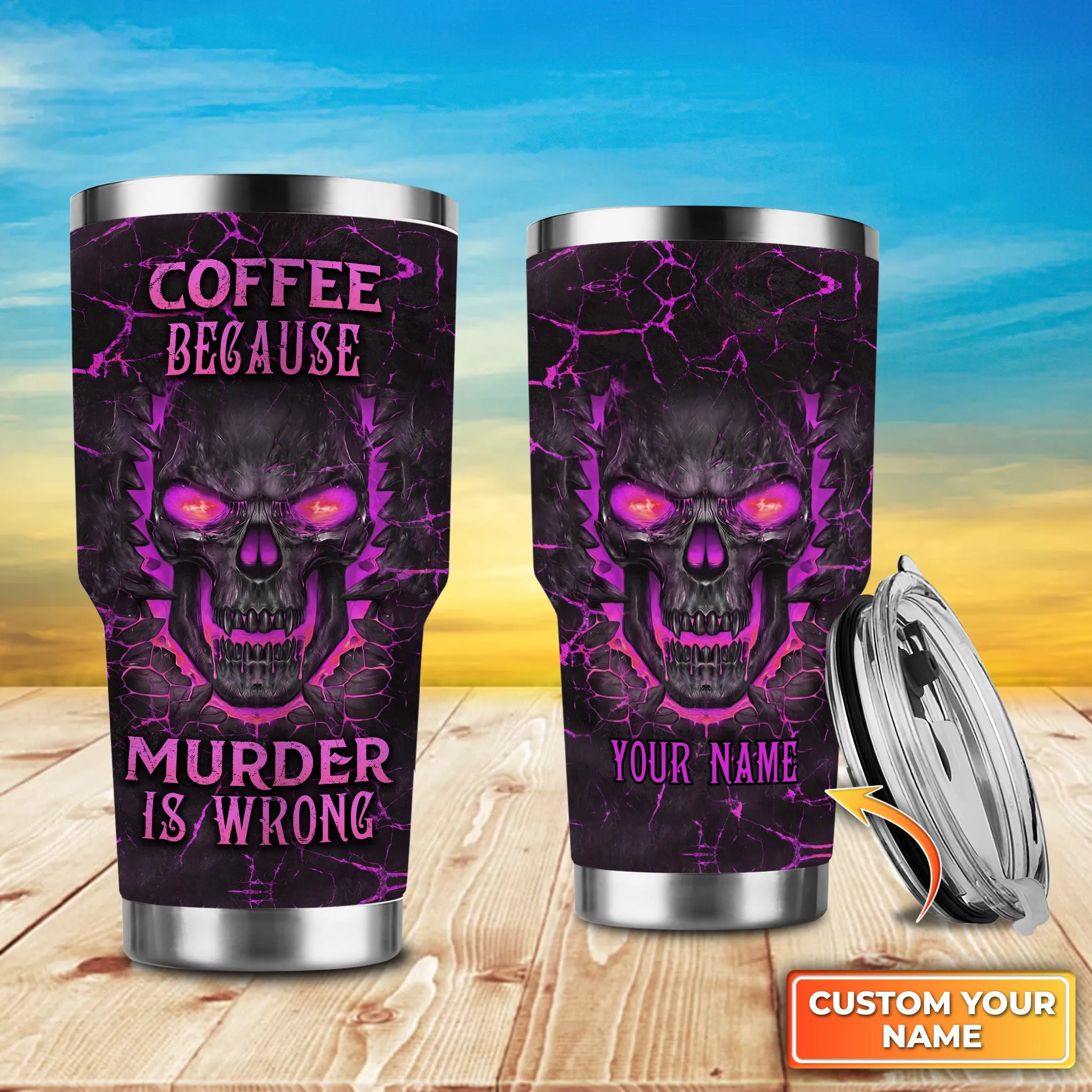 Skull Coffee - Personalized Name Tumbler 17 - Purple - Nvc97