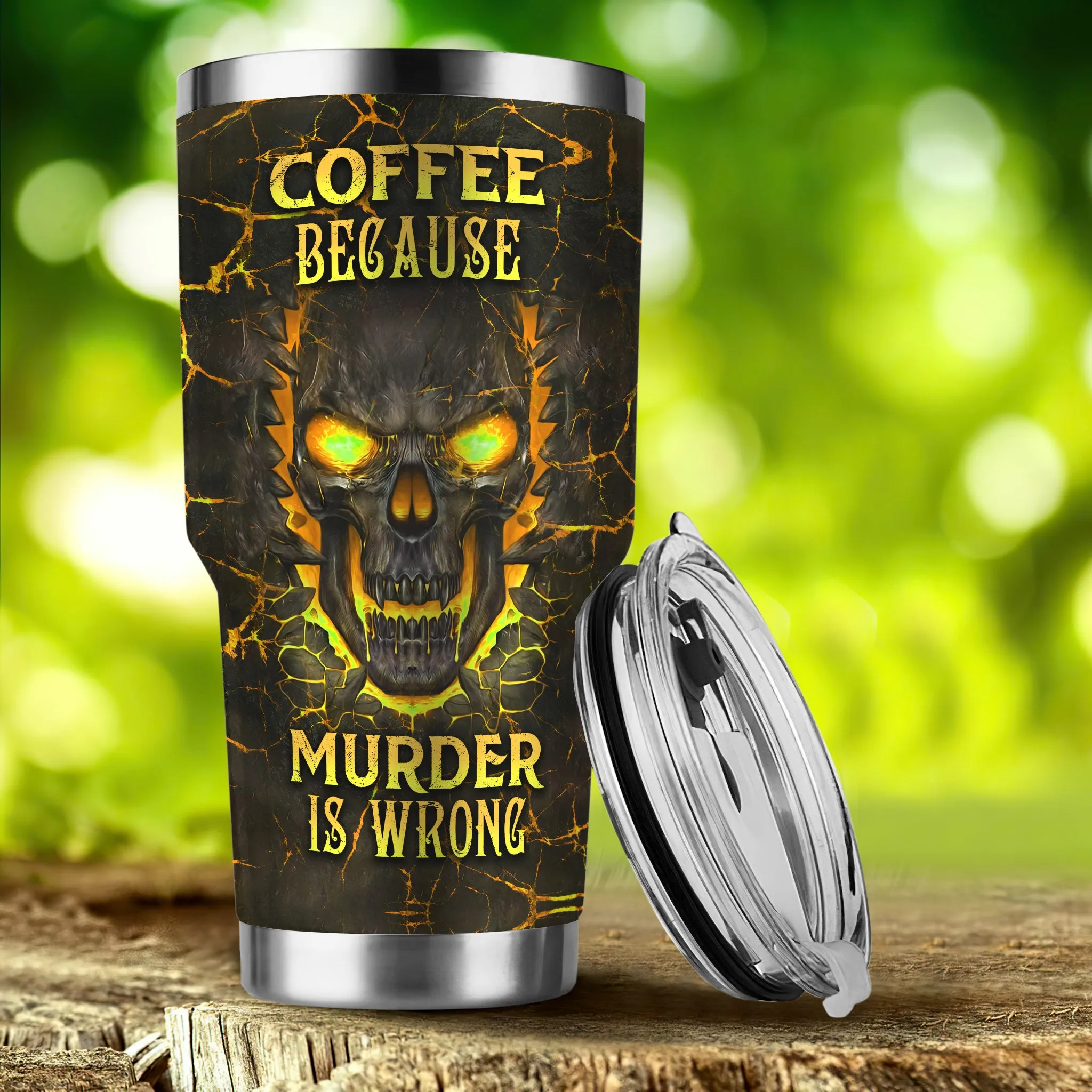 Skull Coffee - Personalized Name Tumbler 18 - Yellow - Nvc97