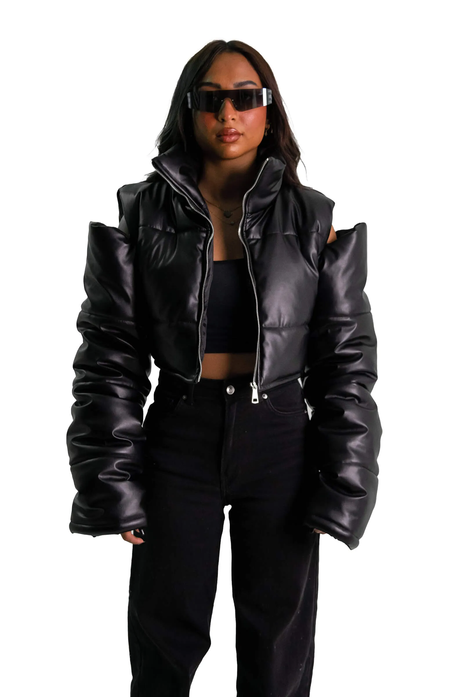 Sleek Cut-Shoulder Puffer Jacket