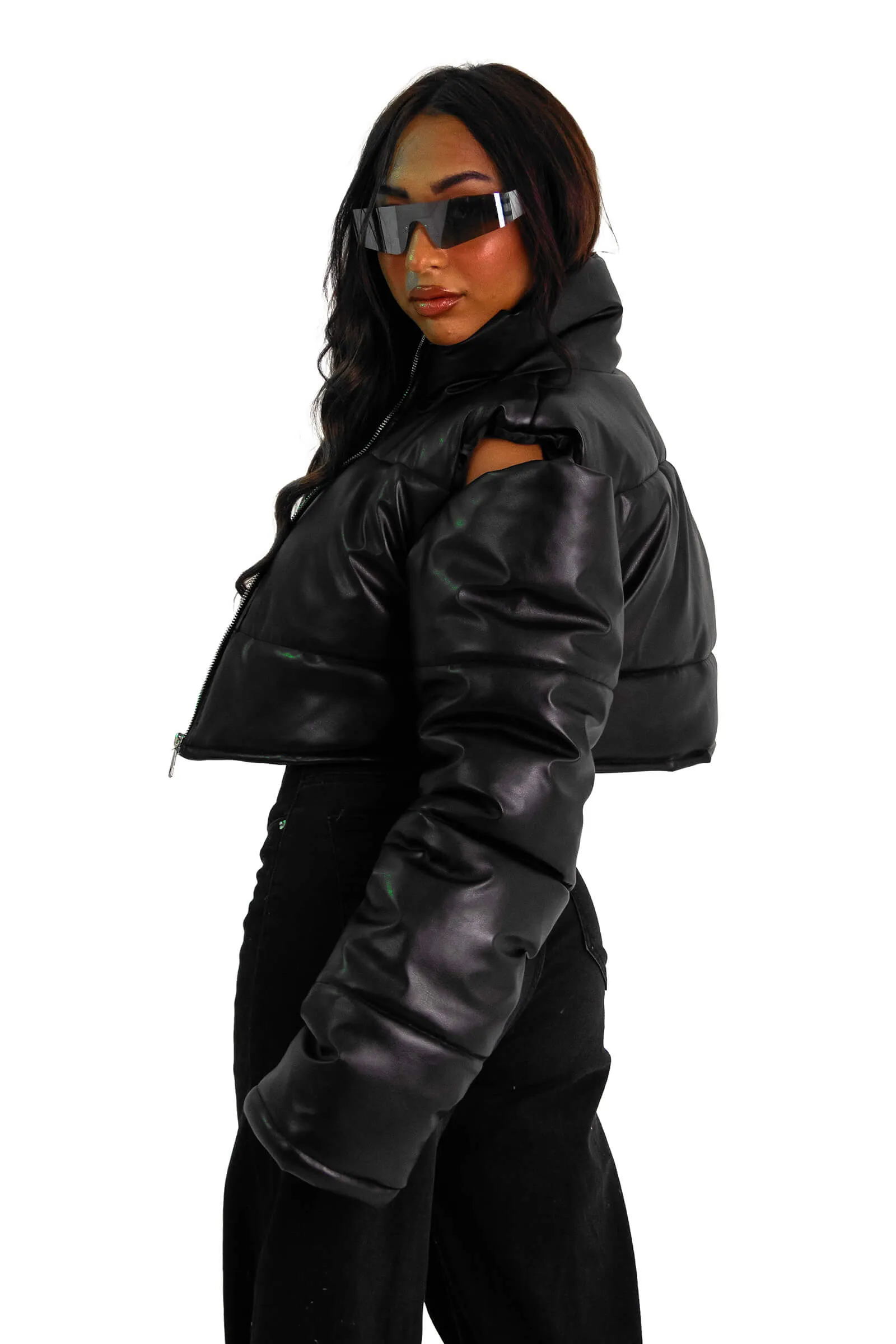 Sleek Cut-Shoulder Puffer Jacket