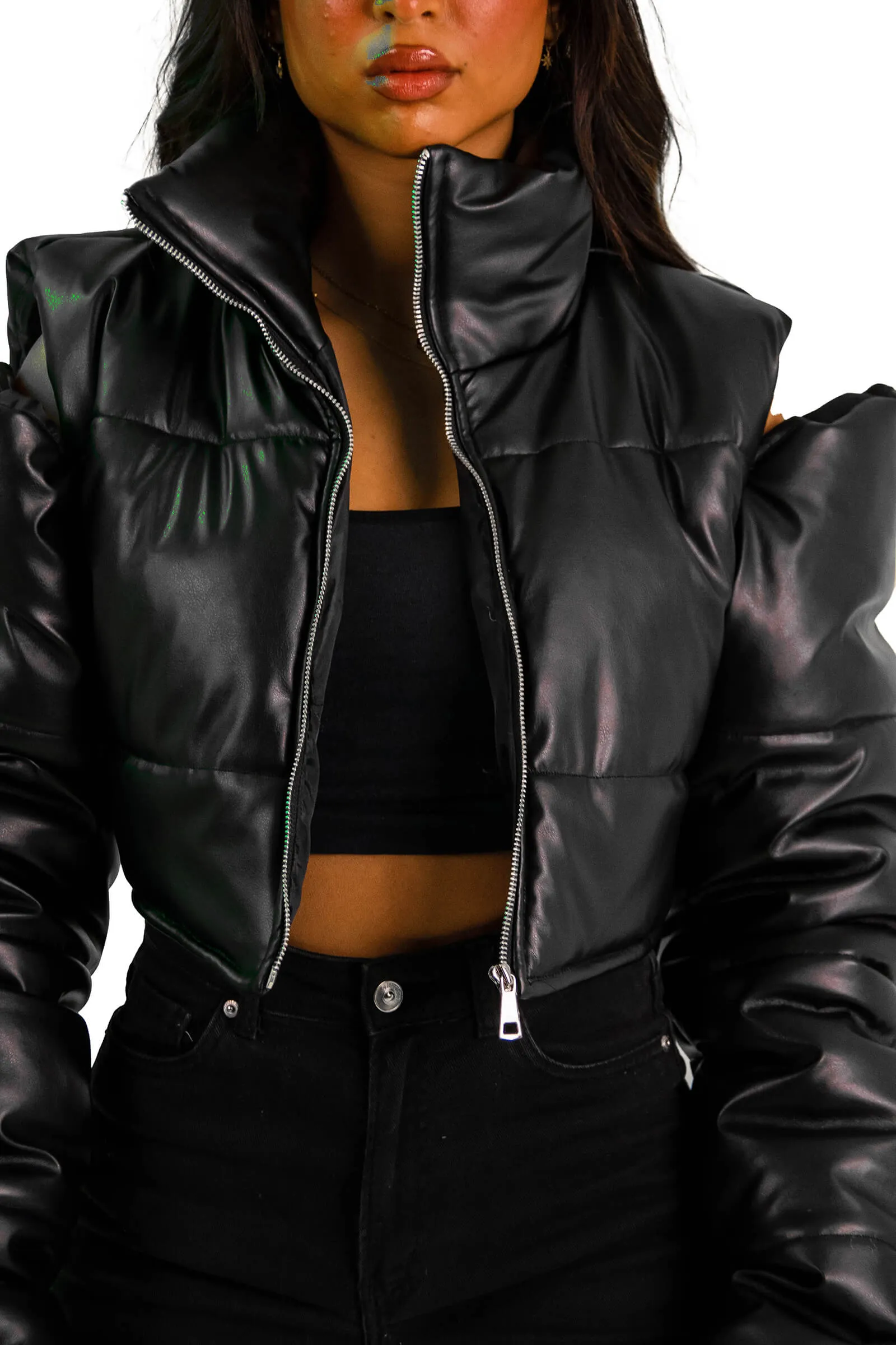 Sleek Cut-Shoulder Puffer Jacket