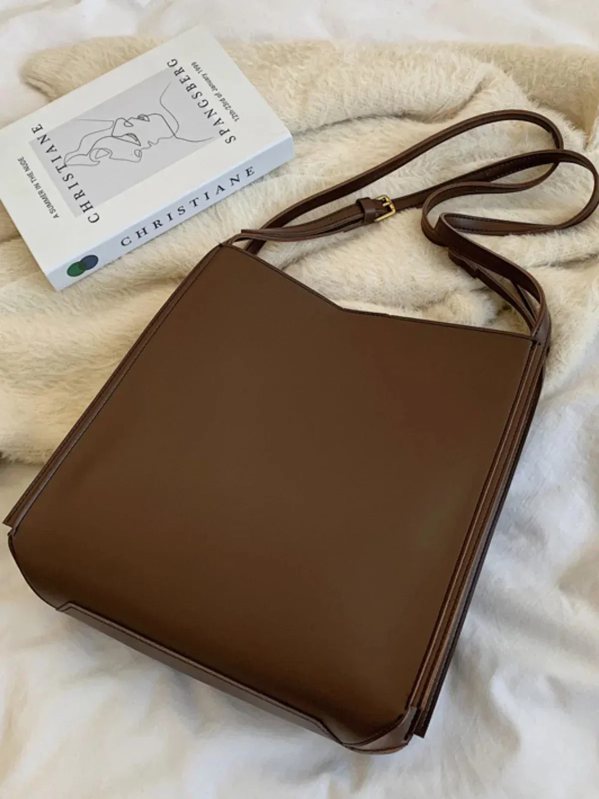 Sleek Faux Leather Bucket Shoulder Bag