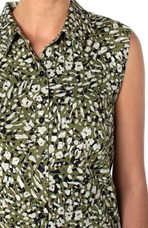 Sleeveless Button Front Shirt W/ Inverted Placket