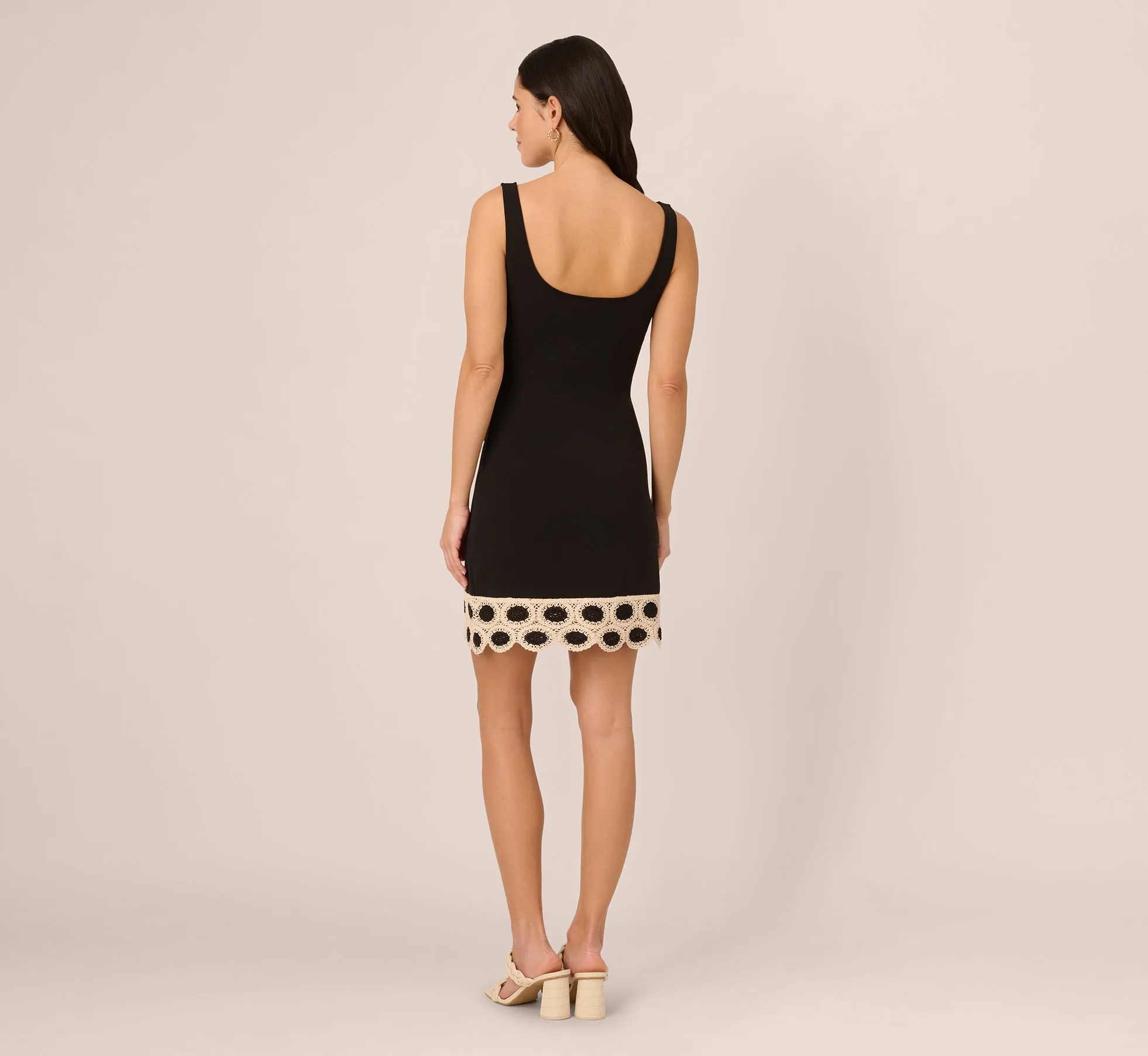 Sleeveless Crochet Hem Mini Dress In Black Ecru