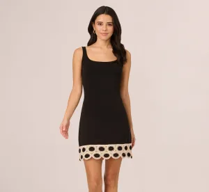 Sleeveless Crochet Hem Mini Dress In Black Ecru