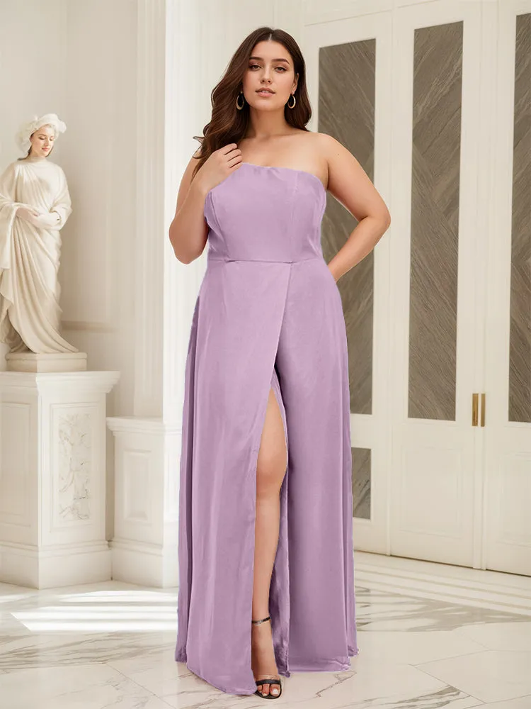 Sleeveless Slit One Shoulder Plus Size Long Bridesmaid Dress