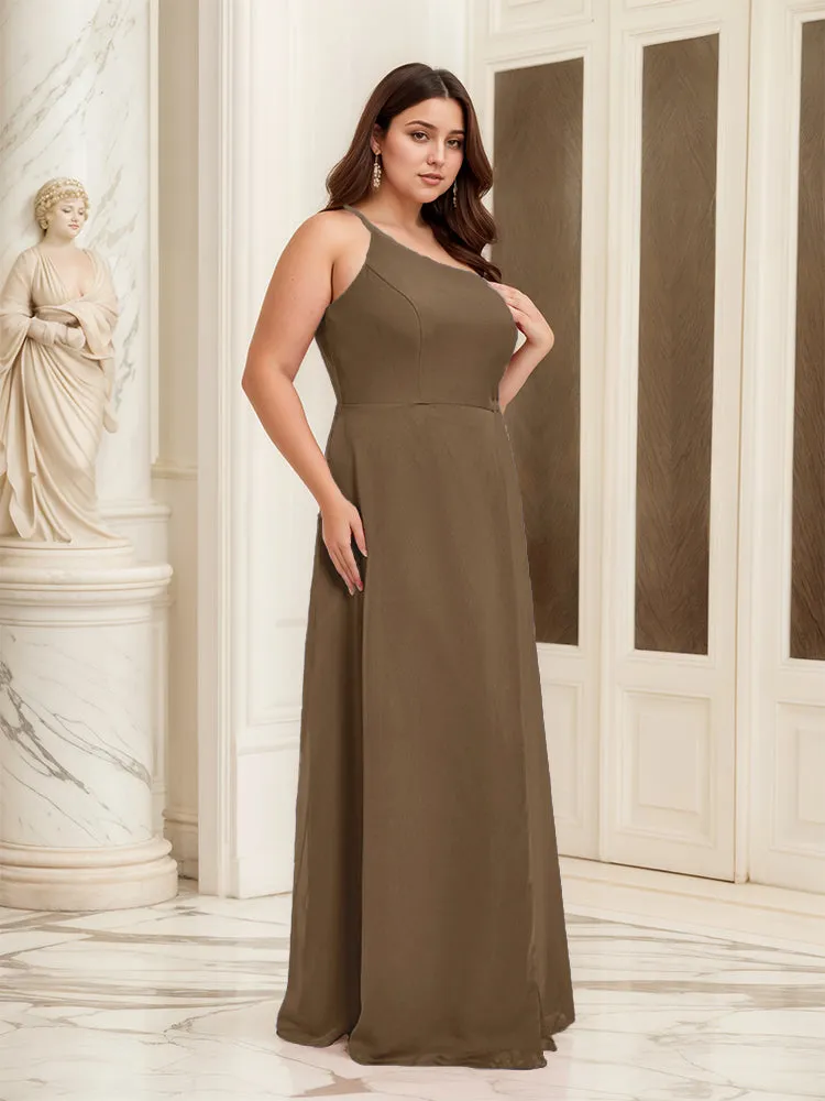 Sleeveless Slit One Shoulder Plus Size Long Bridesmaid Dress