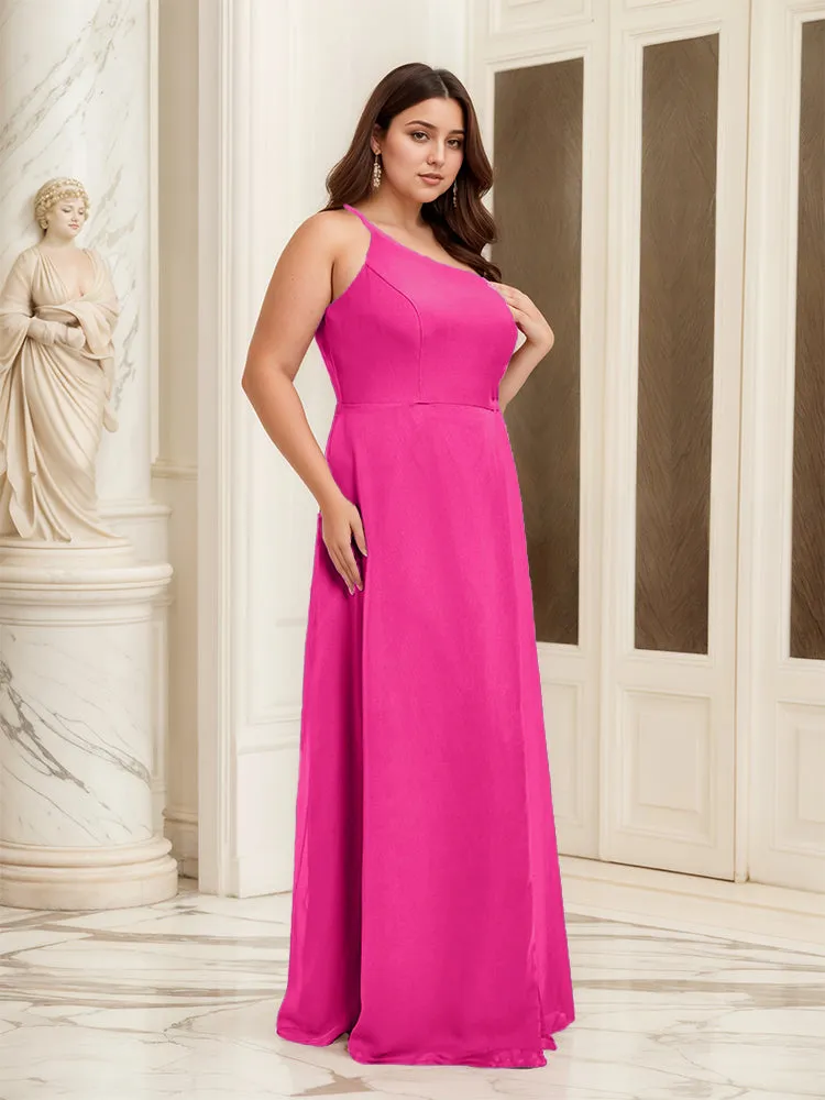 Sleeveless Slit One Shoulder Plus Size Long Bridesmaid Dress