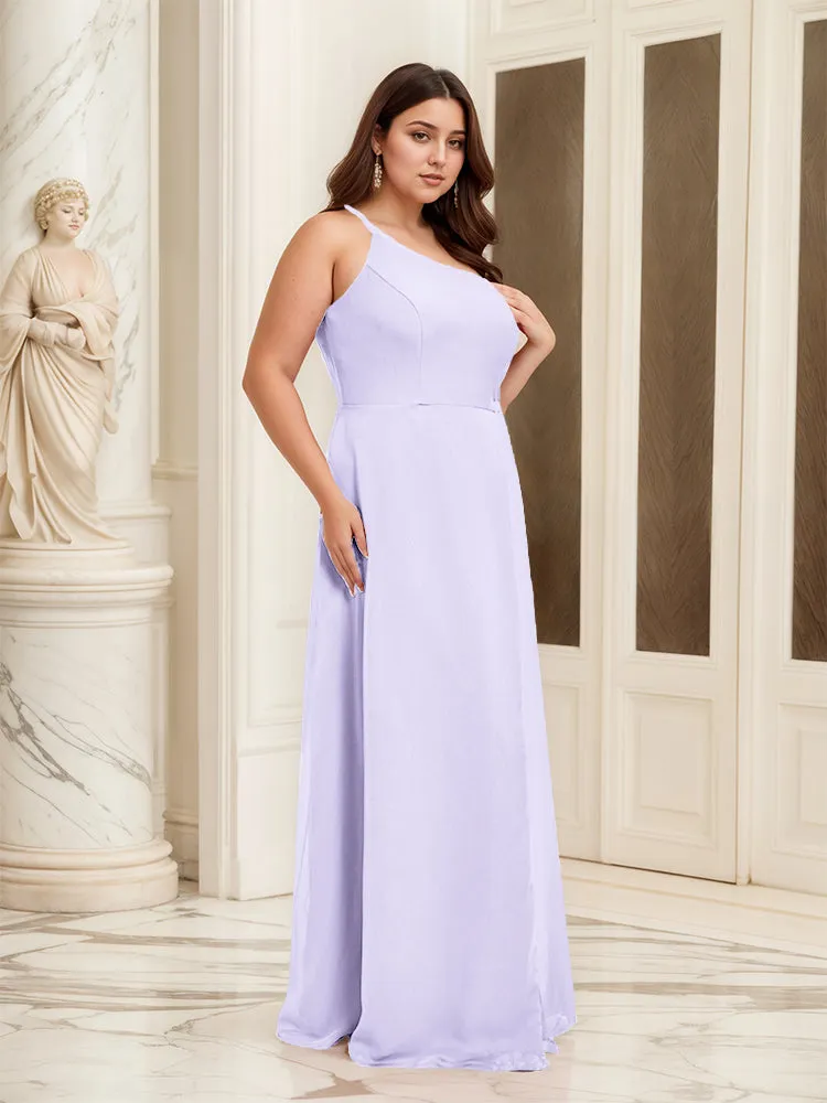 Sleeveless Slit One Shoulder Plus Size Long Bridesmaid Dress