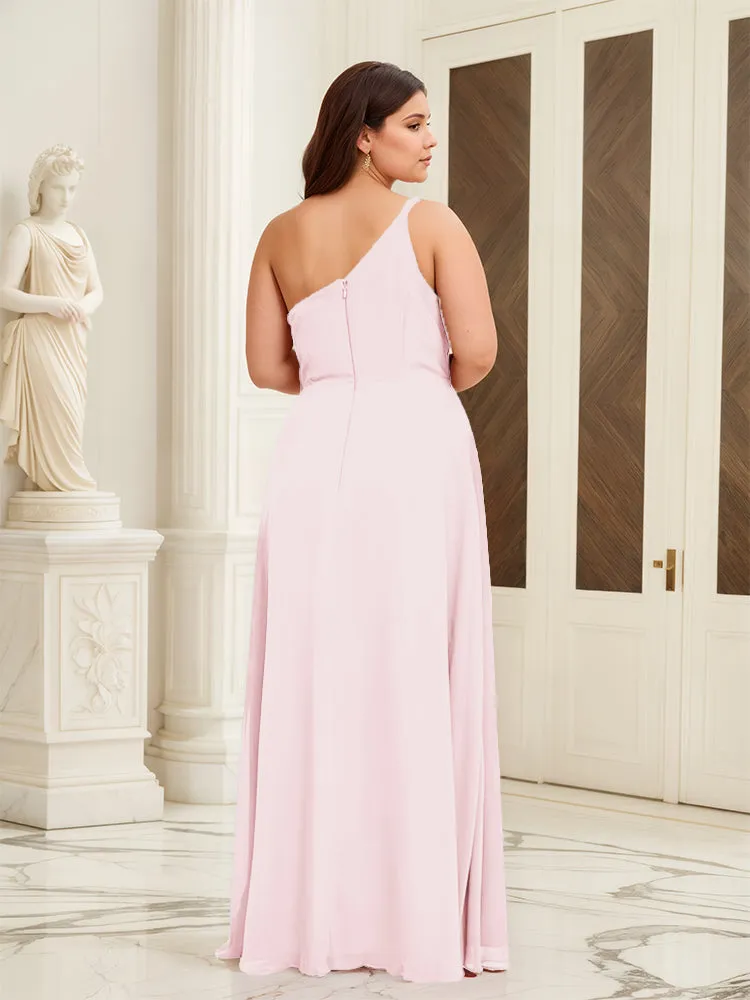 Sleeveless Slit One Shoulder Plus Size Long Bridesmaid Dress