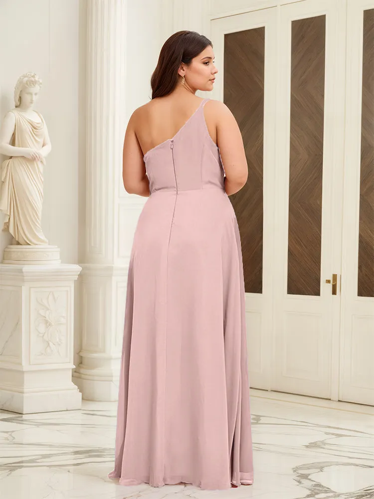 Sleeveless Slit One Shoulder Plus Size Long Bridesmaid Dress
