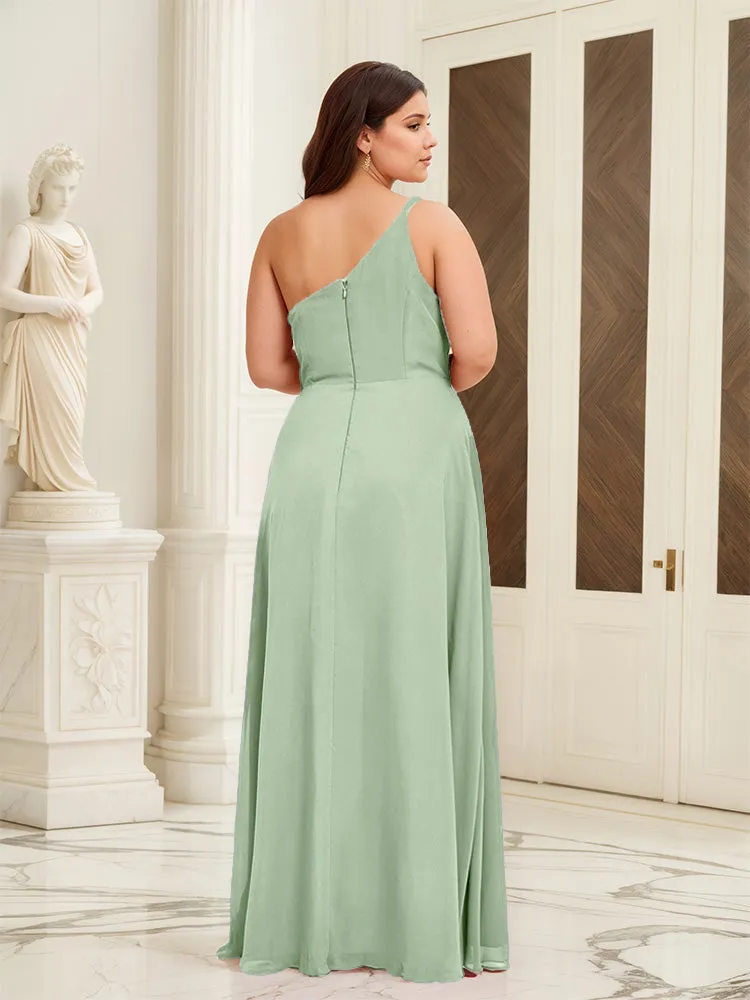 Sleeveless Slit One Shoulder Plus Size Long Bridesmaid Dress