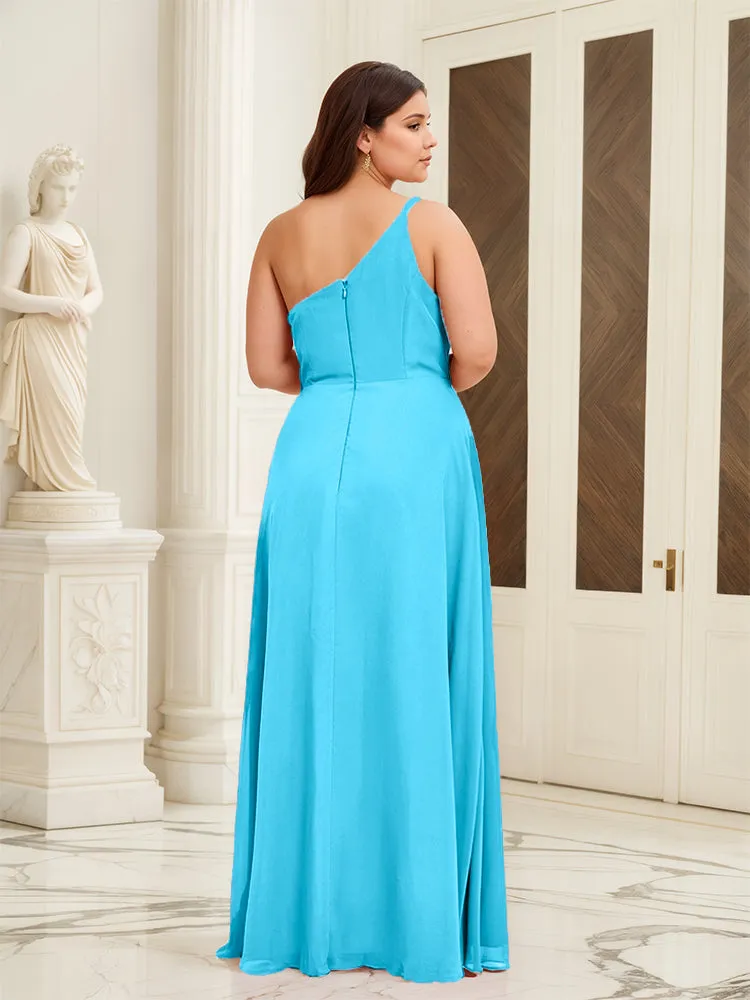 Sleeveless Slit One Shoulder Plus Size Long Bridesmaid Dress