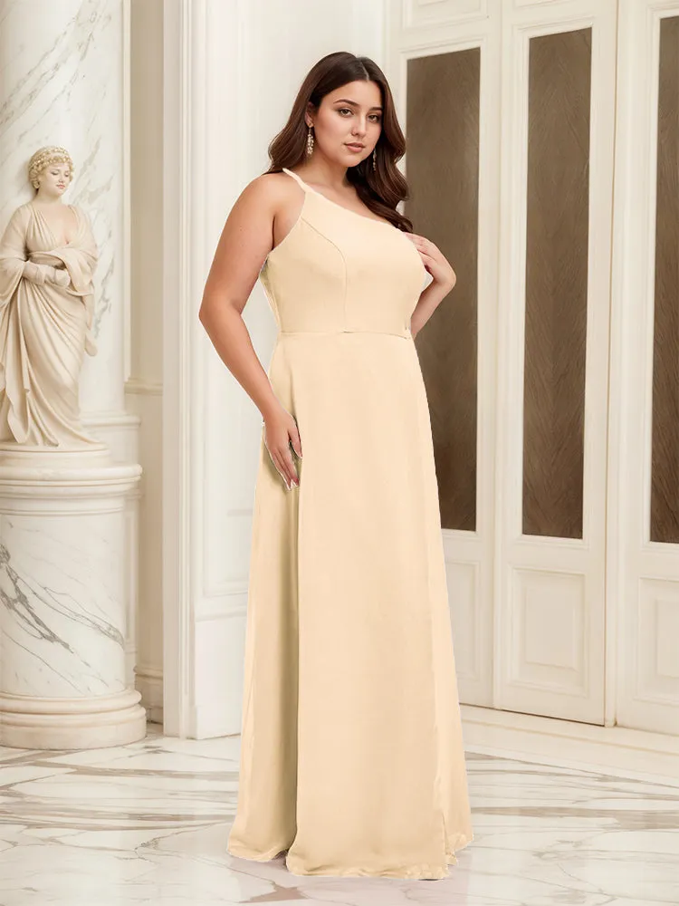Sleeveless Slit One Shoulder Plus Size Long Bridesmaid Dress