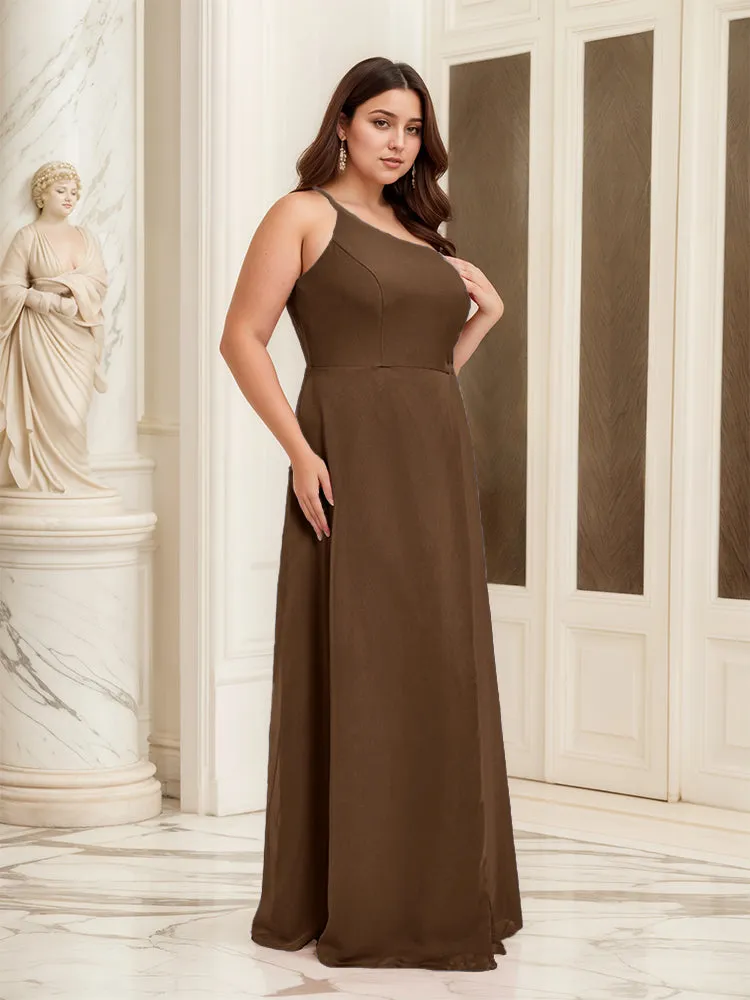 Sleeveless Slit One Shoulder Plus Size Long Bridesmaid Dress