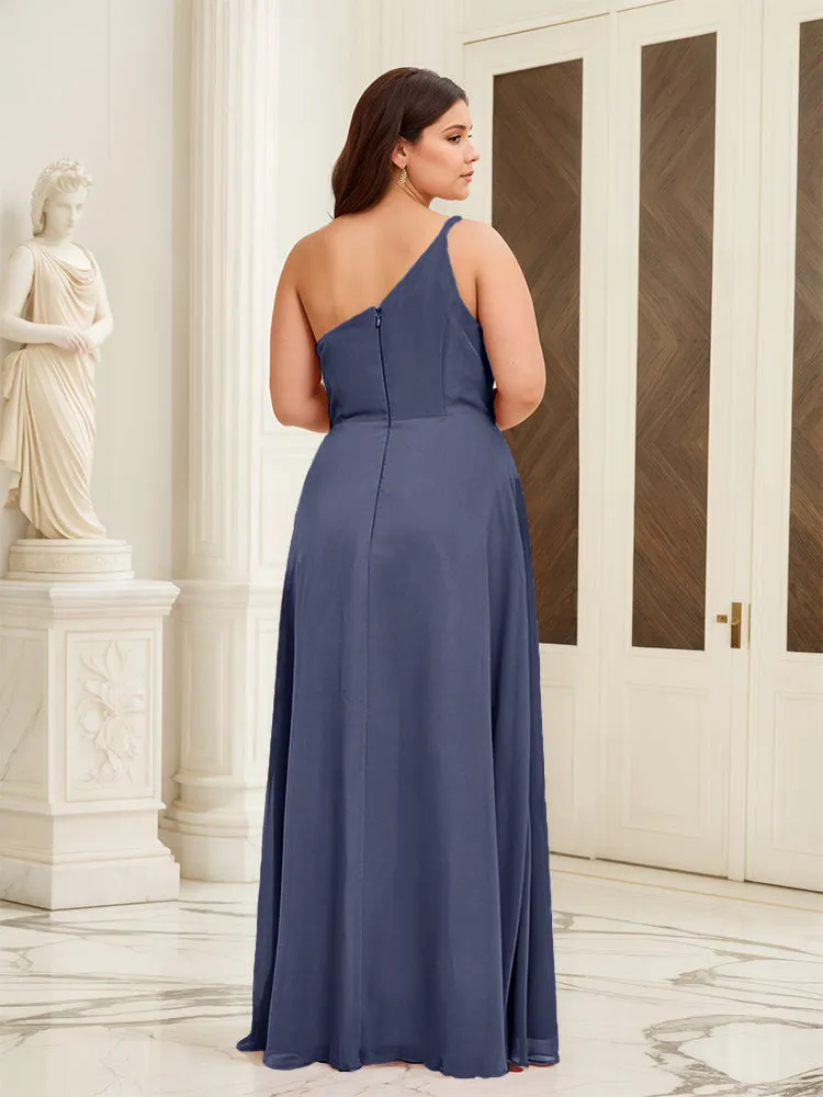 Sleeveless Slit One Shoulder Plus Size Long Bridesmaid Dress