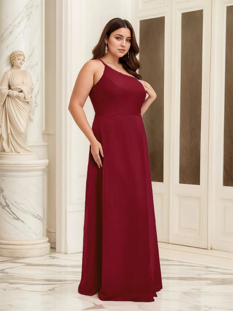 Sleeveless Slit One Shoulder Plus Size Long Bridesmaid Dress