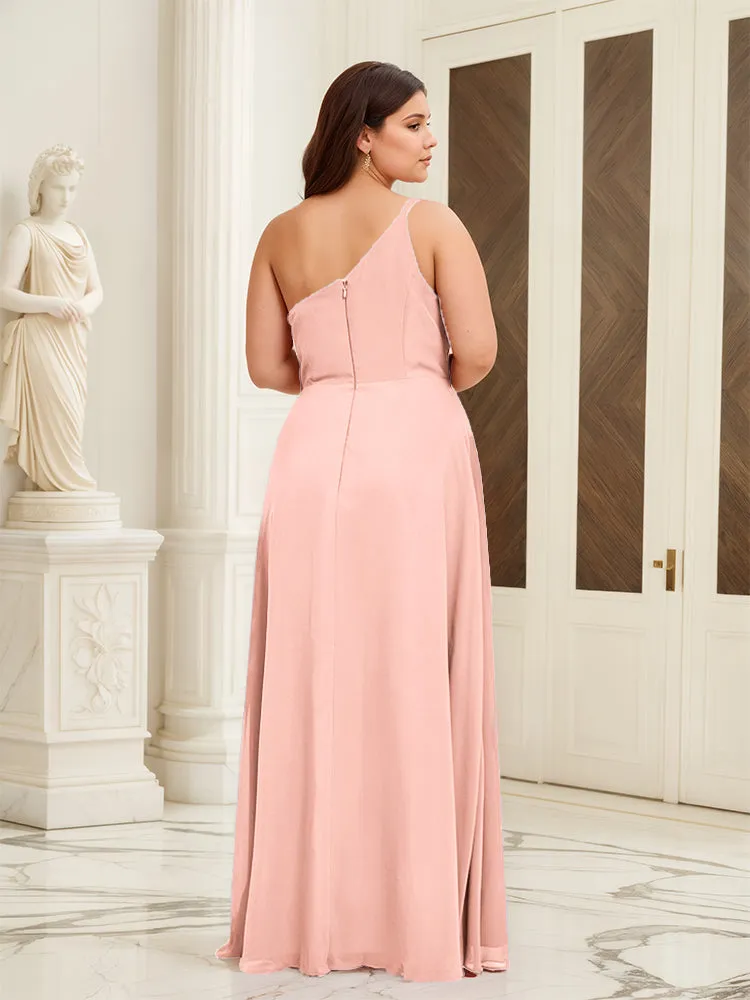 Sleeveless Slit One Shoulder Plus Size Long Bridesmaid Dress