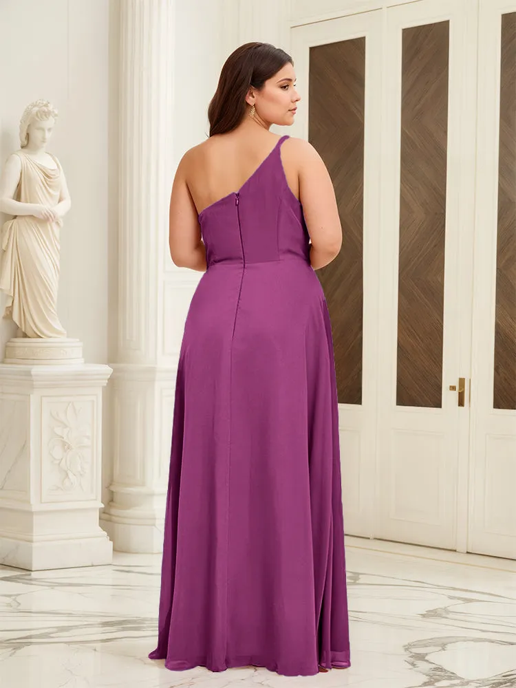 Sleeveless Slit One Shoulder Plus Size Long Bridesmaid Dress