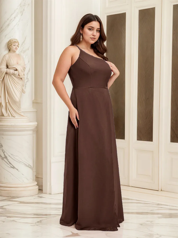 Sleeveless Slit One Shoulder Plus Size Long Bridesmaid Dress