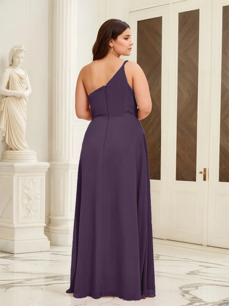 Sleeveless Slit One Shoulder Plus Size Long Bridesmaid Dress