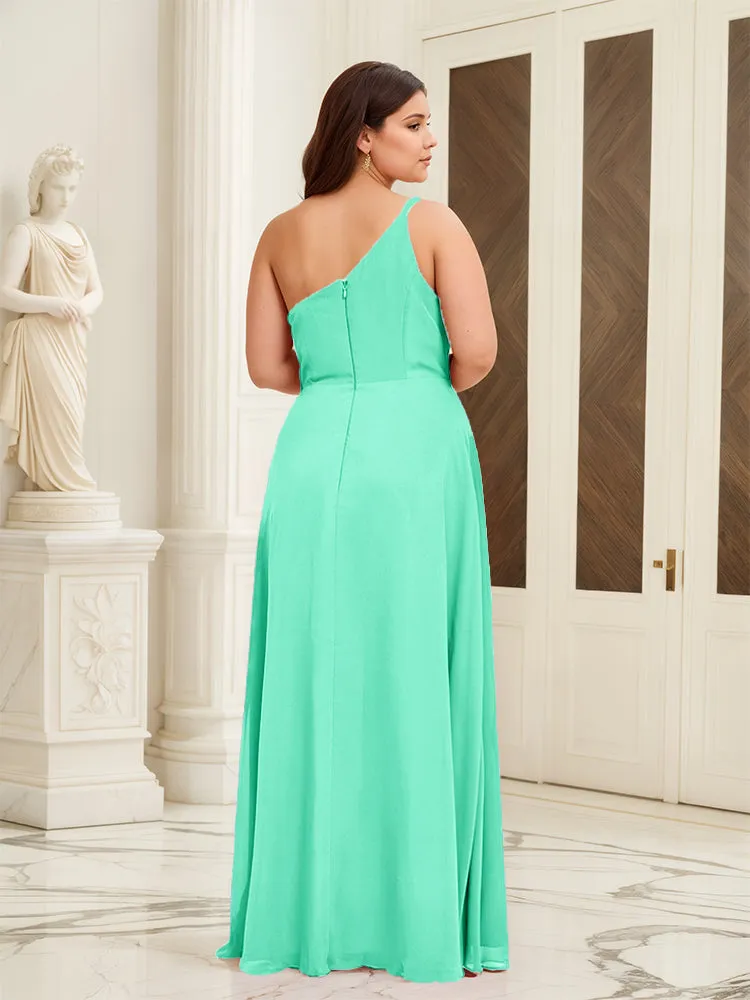 Sleeveless Slit One Shoulder Plus Size Long Bridesmaid Dress