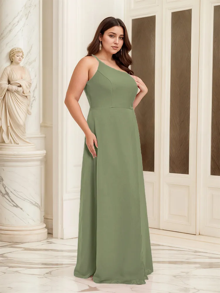 Sleeveless Slit One Shoulder Plus Size Long Bridesmaid Dress