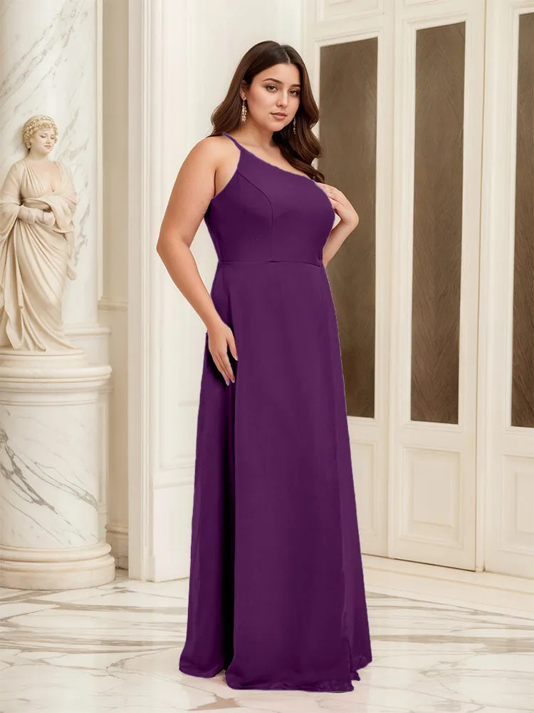 Sleeveless Slit One Shoulder Plus Size Long Bridesmaid Dress
