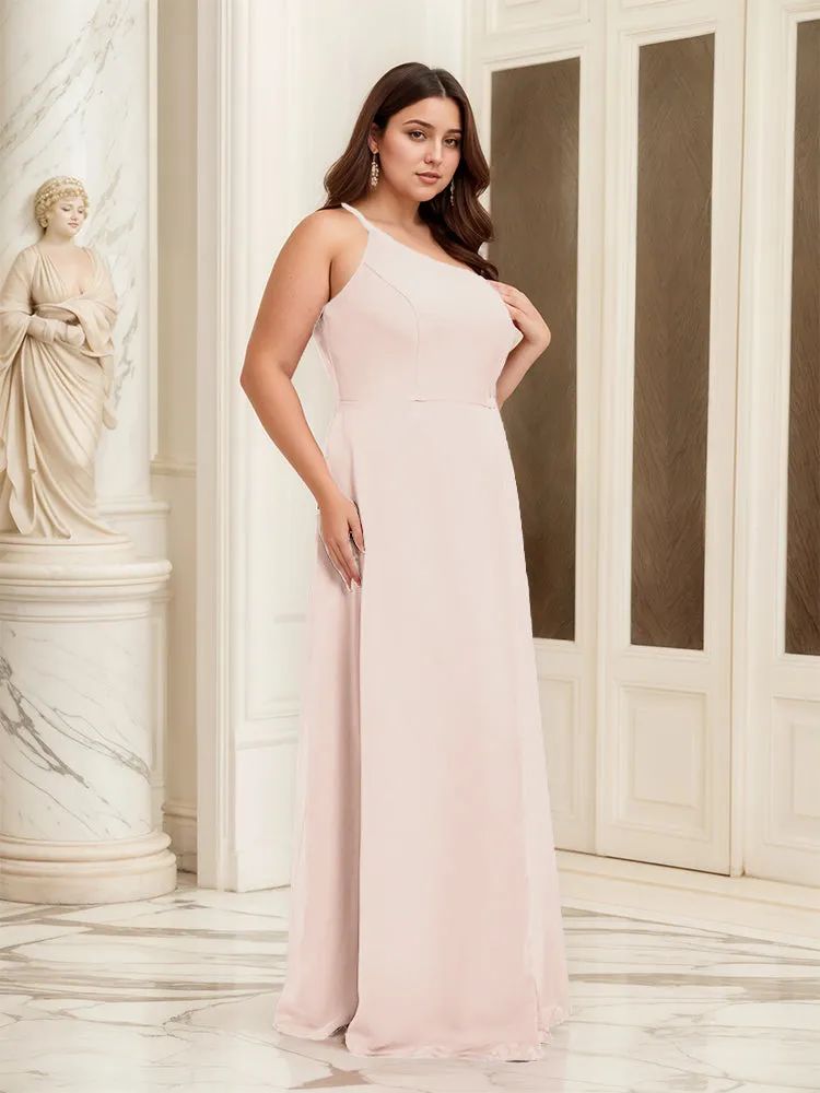 Sleeveless Slit One Shoulder Plus Size Long Bridesmaid Dress