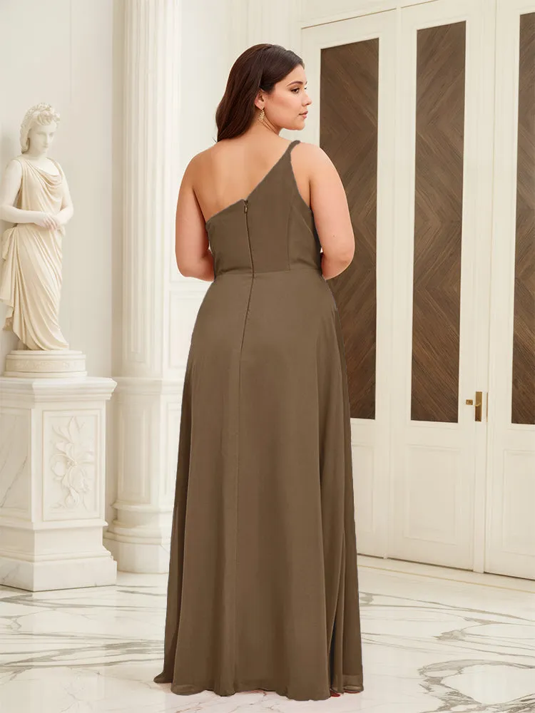 Sleeveless Slit One Shoulder Plus Size Long Bridesmaid Dress