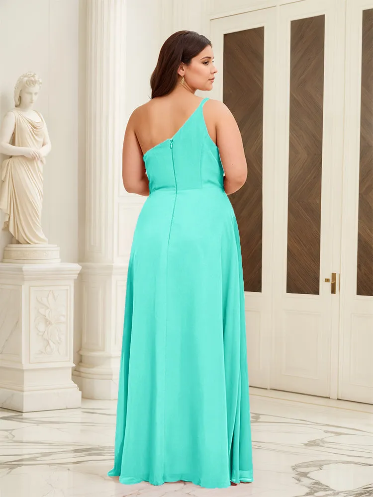 Sleeveless Slit One Shoulder Plus Size Long Bridesmaid Dress