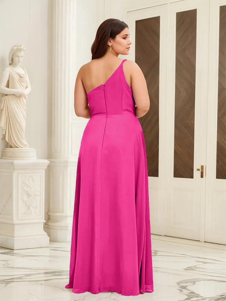 Sleeveless Slit One Shoulder Plus Size Long Bridesmaid Dress