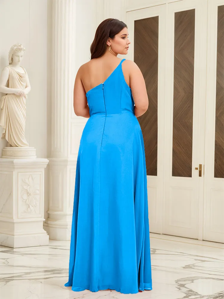 Sleeveless Slit One Shoulder Plus Size Long Bridesmaid Dress