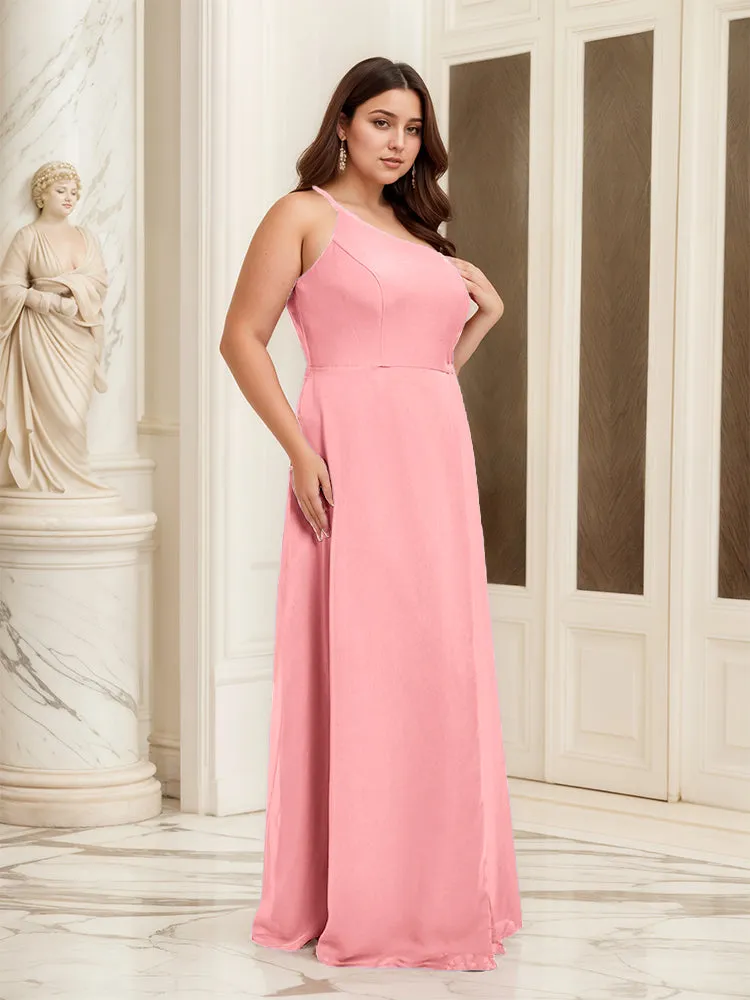 Sleeveless Slit One Shoulder Plus Size Long Bridesmaid Dress
