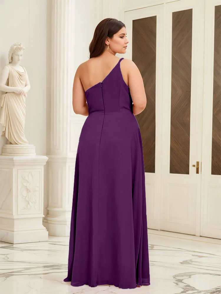 Sleeveless Slit One Shoulder Plus Size Long Bridesmaid Dress