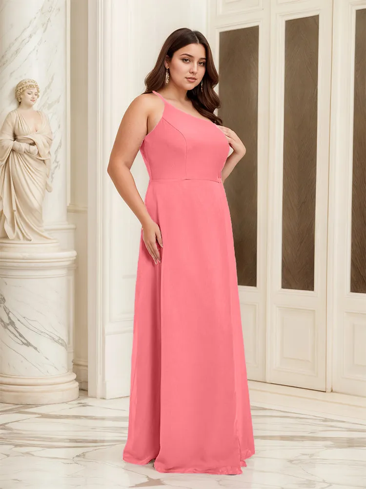 Sleeveless Slit One Shoulder Plus Size Long Bridesmaid Dress