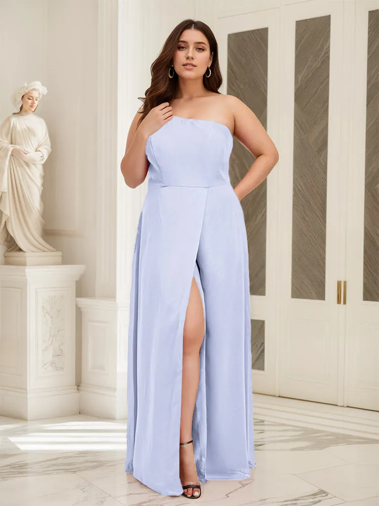 Sleeveless Slit One Shoulder Plus Size Long Bridesmaid Dress