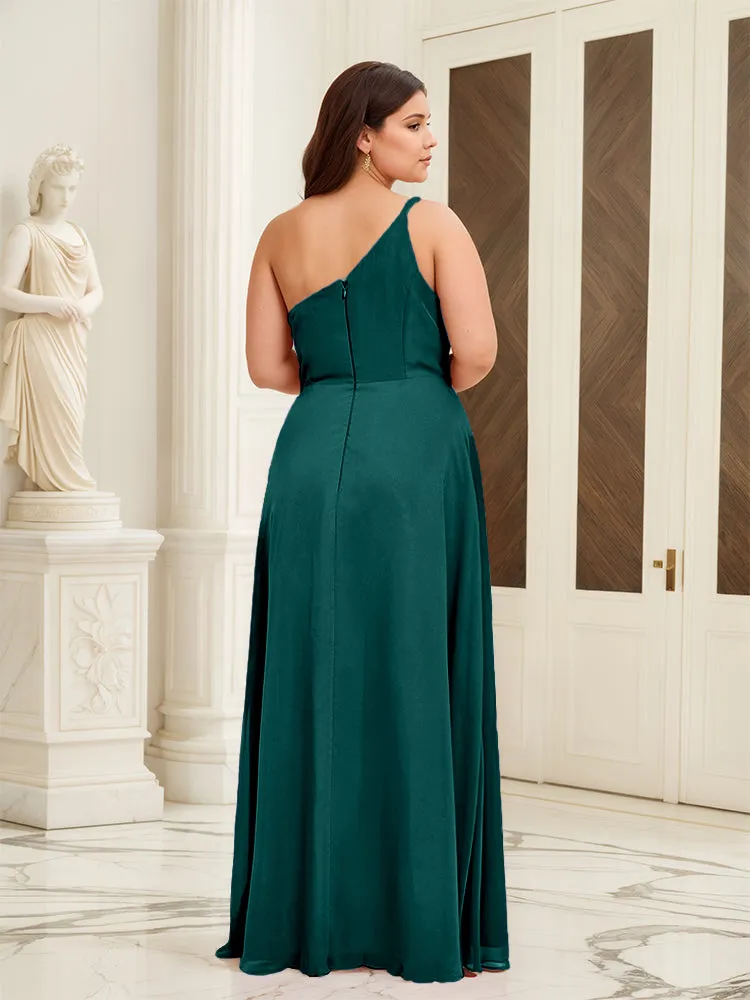 Sleeveless Slit One Shoulder Plus Size Long Bridesmaid Dress