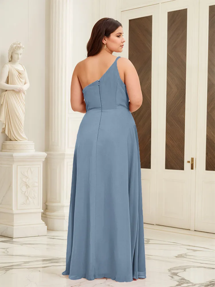 Sleeveless Slit One Shoulder Plus Size Long Bridesmaid Dress