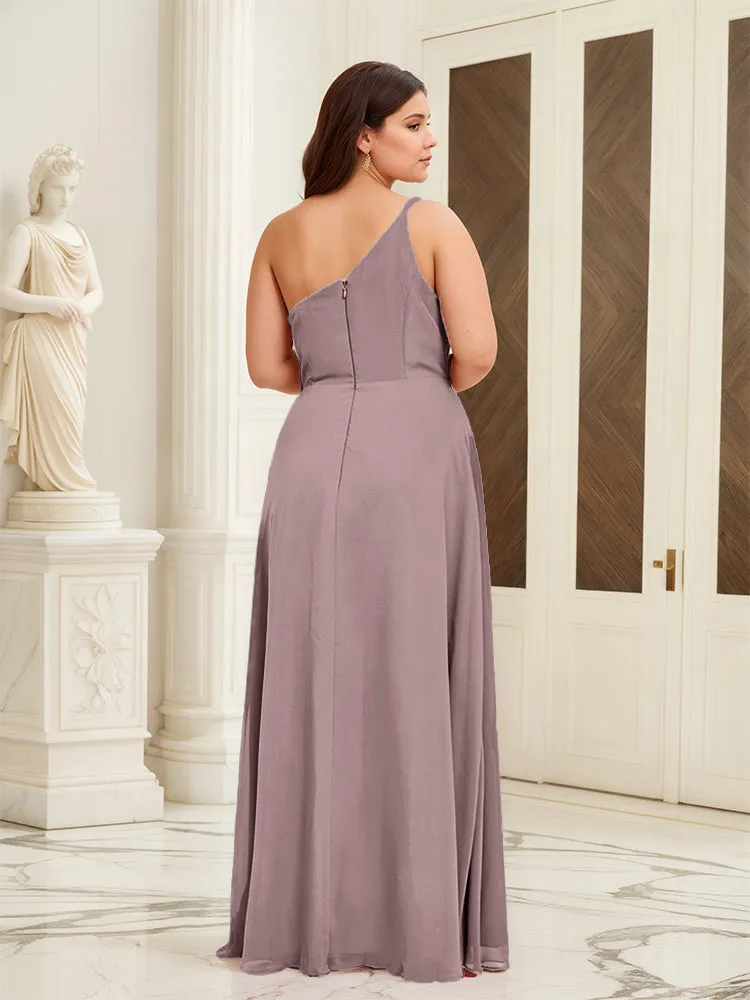 Sleeveless Slit One Shoulder Plus Size Long Bridesmaid Dress