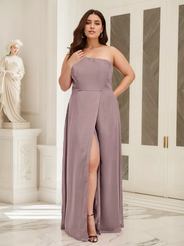 Sleeveless Slit One Shoulder Plus Size Long Bridesmaid Dress