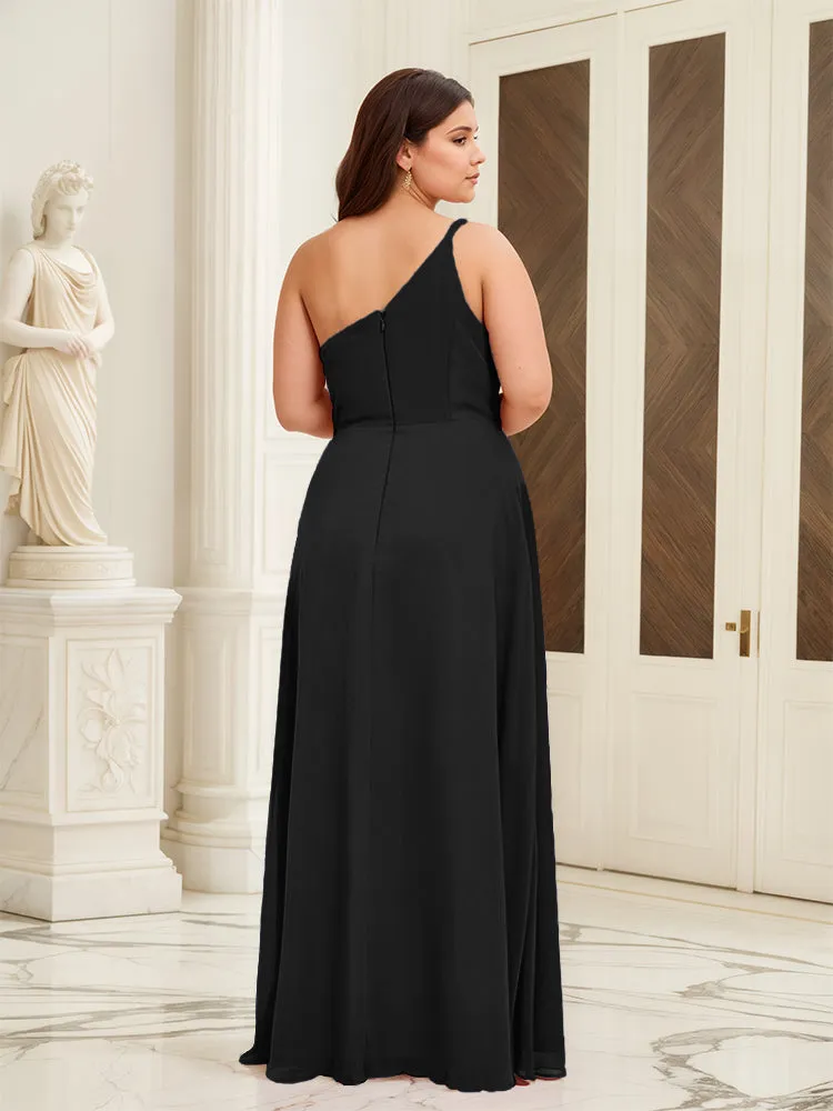 Sleeveless Slit One Shoulder Plus Size Long Bridesmaid Dress