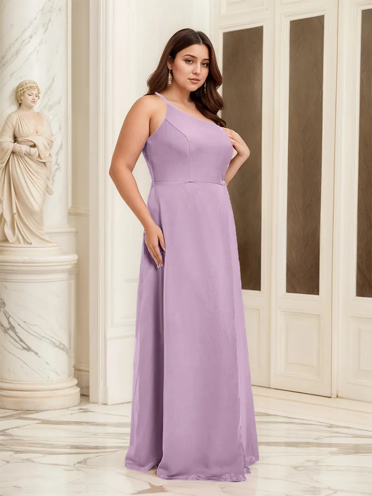 Sleeveless Slit One Shoulder Plus Size Long Bridesmaid Dress