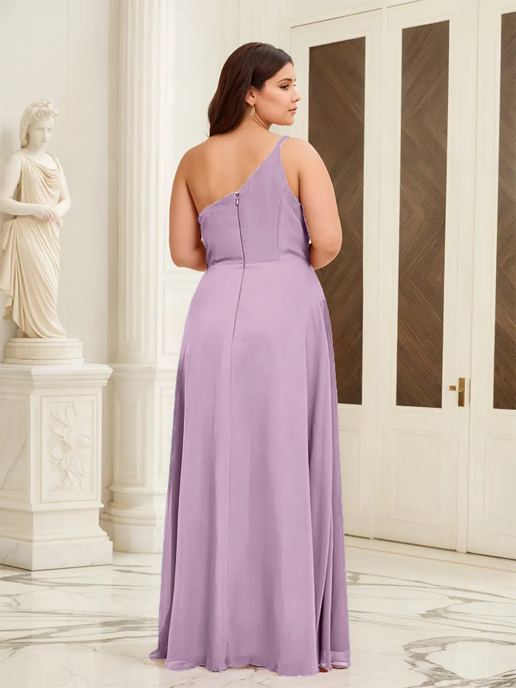 Sleeveless Slit One Shoulder Plus Size Long Bridesmaid Dress