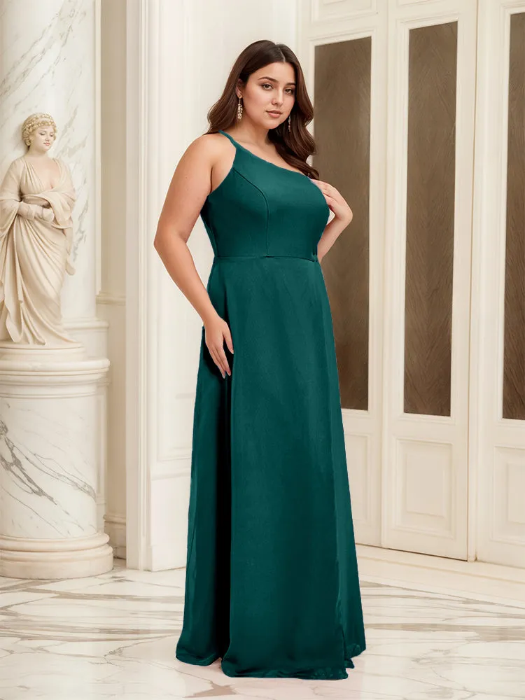 Sleeveless Slit One Shoulder Plus Size Long Bridesmaid Dress