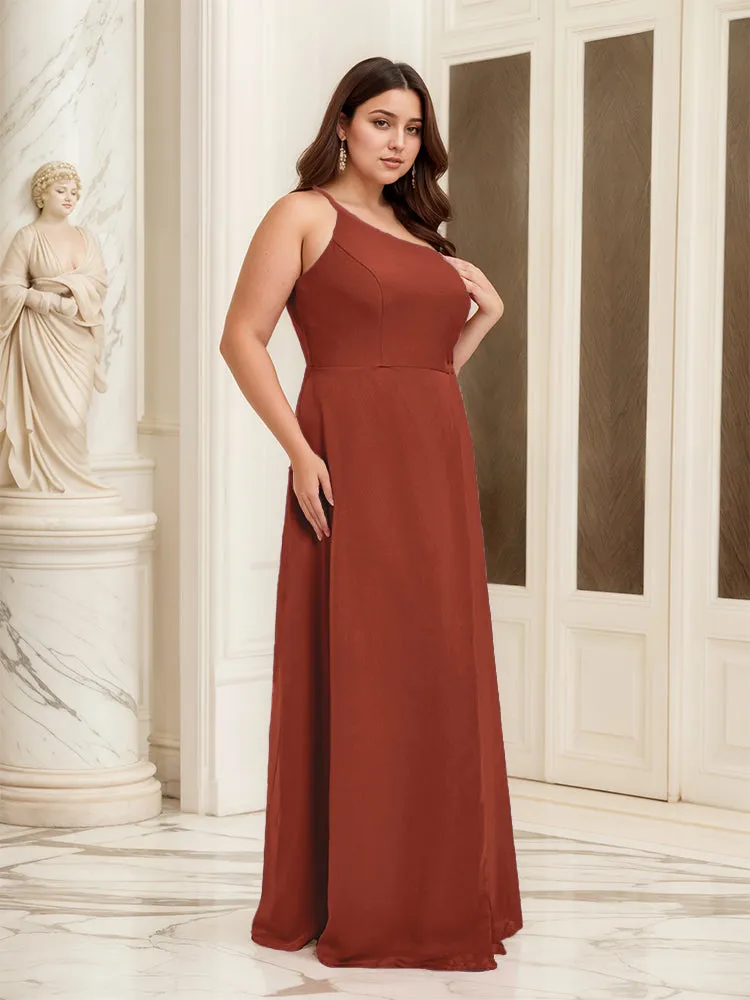Sleeveless Slit One Shoulder Plus Size Long Bridesmaid Dress