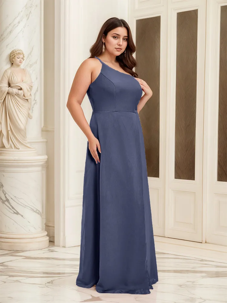 Sleeveless Slit One Shoulder Plus Size Long Bridesmaid Dress