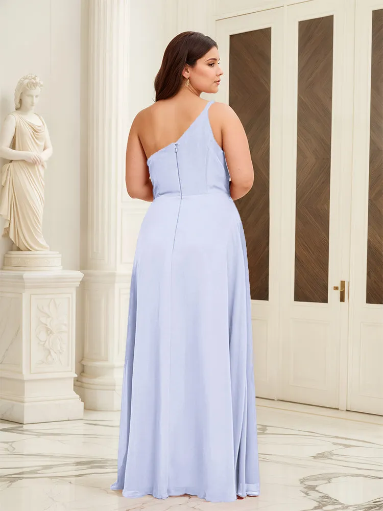 Sleeveless Slit One Shoulder Plus Size Long Bridesmaid Dress