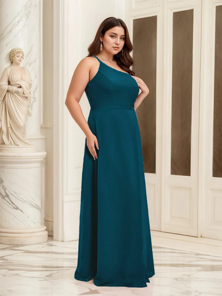 Sleeveless Slit One Shoulder Plus Size Long Bridesmaid Dress