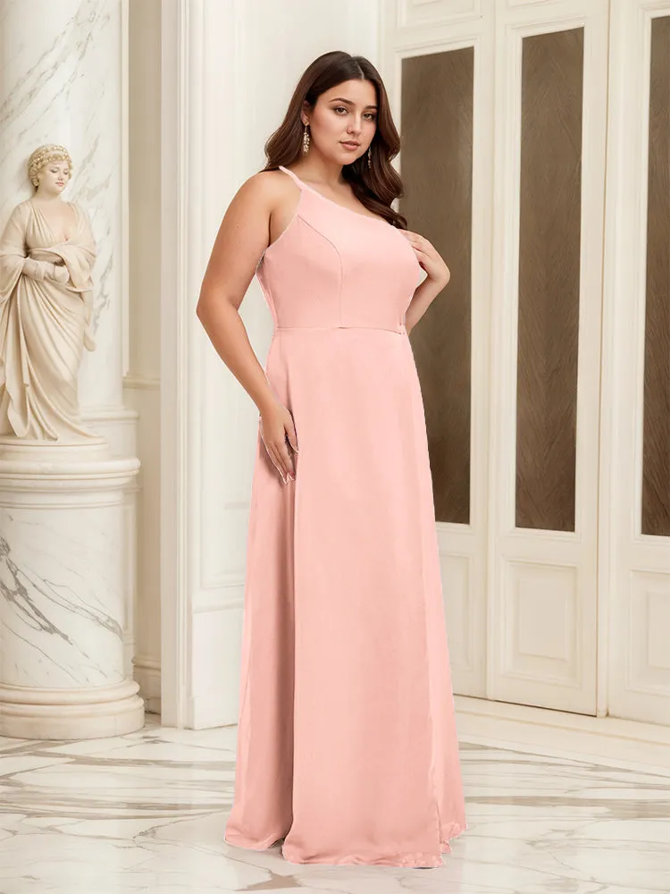 Sleeveless Slit One Shoulder Plus Size Long Bridesmaid Dress